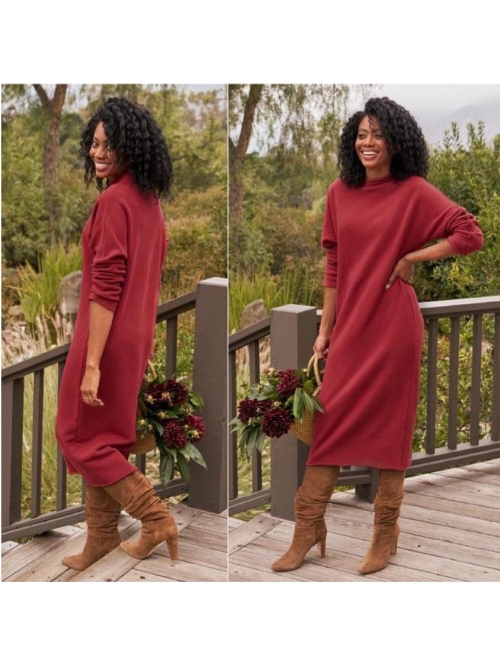 Frank & Eileen Isabelle Funnel Neck Triple Fleece Dress Sz S Cranberry Red